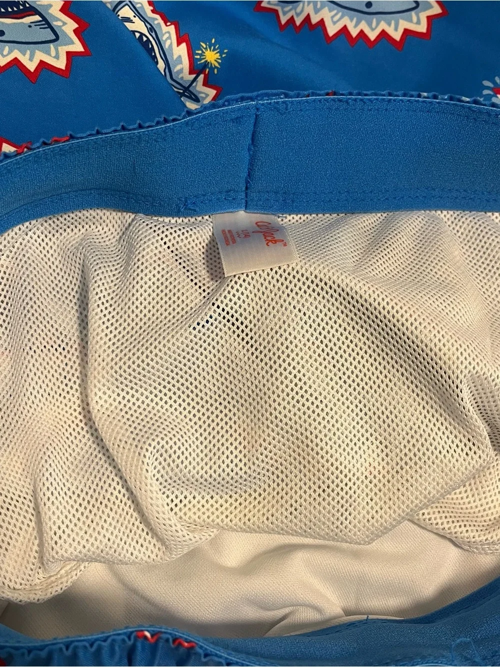 Cat & Jack Kidcore Colorful Fun Blue Shark Print Swim Trunks Sz XL (14), Boys